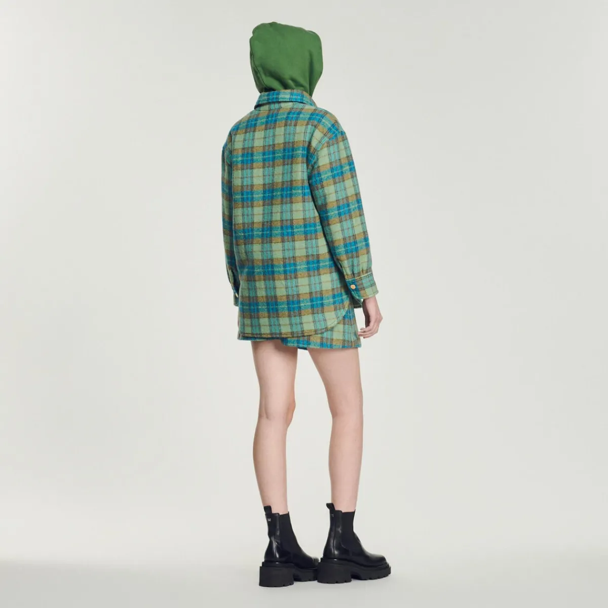 Cheap Checked Wool Overshirt Coat Women Matching Sets