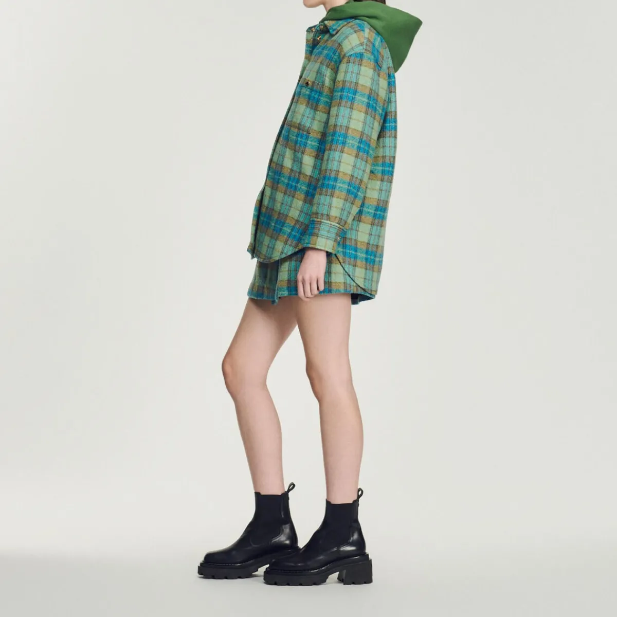 Cheap Checked Wool Overshirt Coat Women Matching Sets