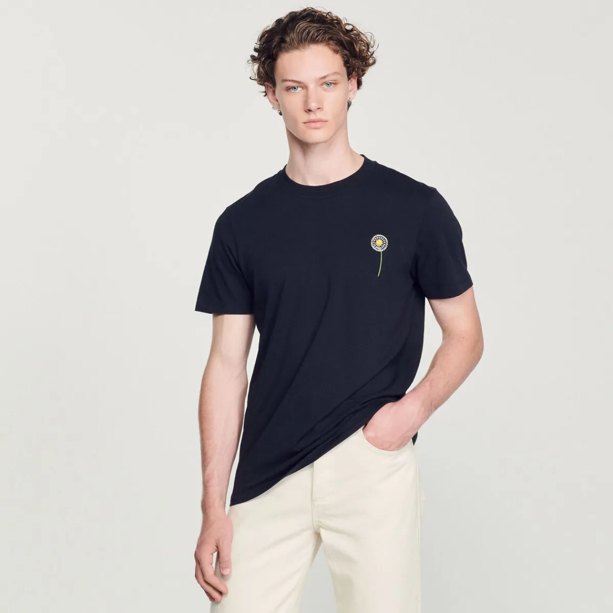 Hot Cotton T-Shirt With Dandelion Embroidery Men T-Shirts & Polos