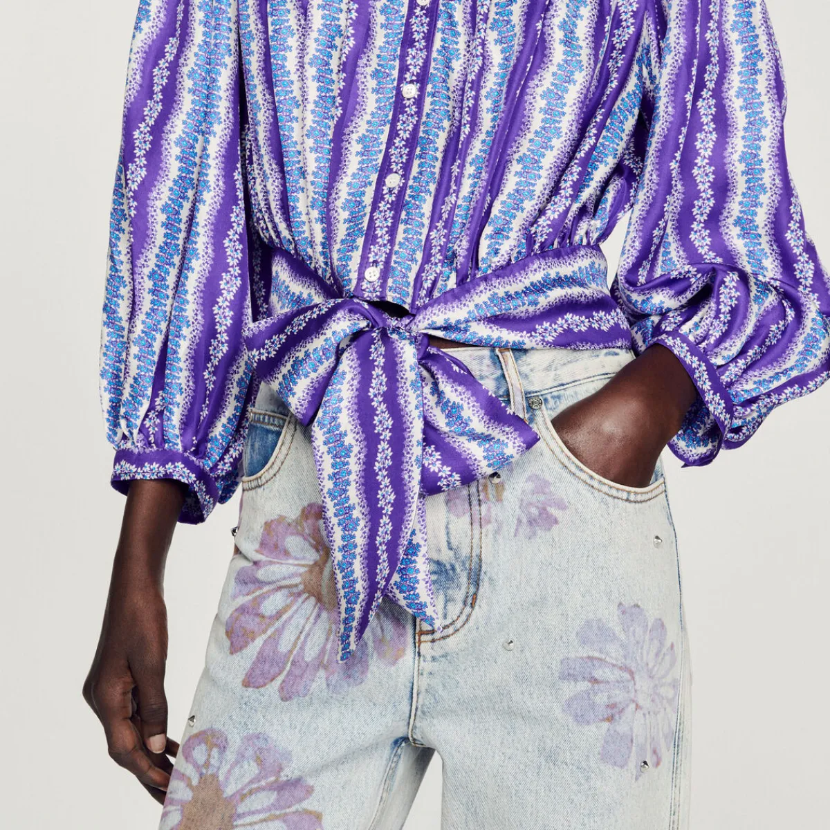 Cheap Cropped Silk Shirt With A Floral Print Women Tops & Shirts