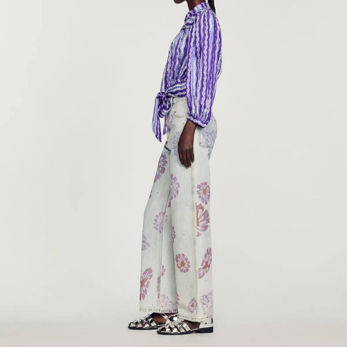 Cheap Cropped Silk Shirt With A Floral Print Women Tops & Shirts