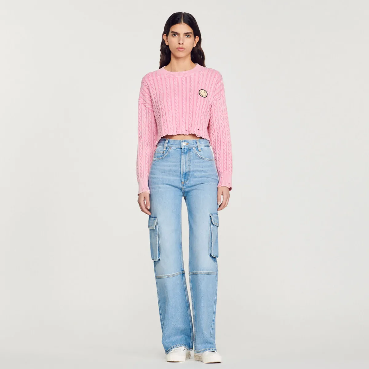 Outlet Cropped Smiley&Copy; Sweater Women Sweaters & Cardigans