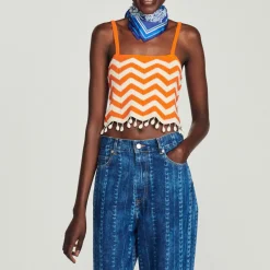Cheap Drop-Bead Crop Top Women Sweaters & Cardigans