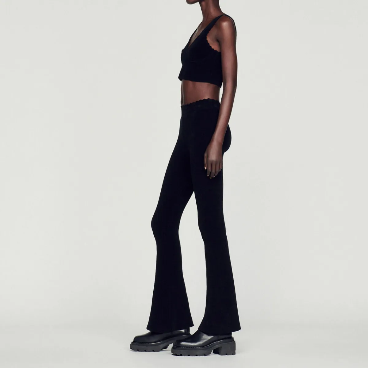 Outlet Flared Velour Knit Pants Women Matching Sets