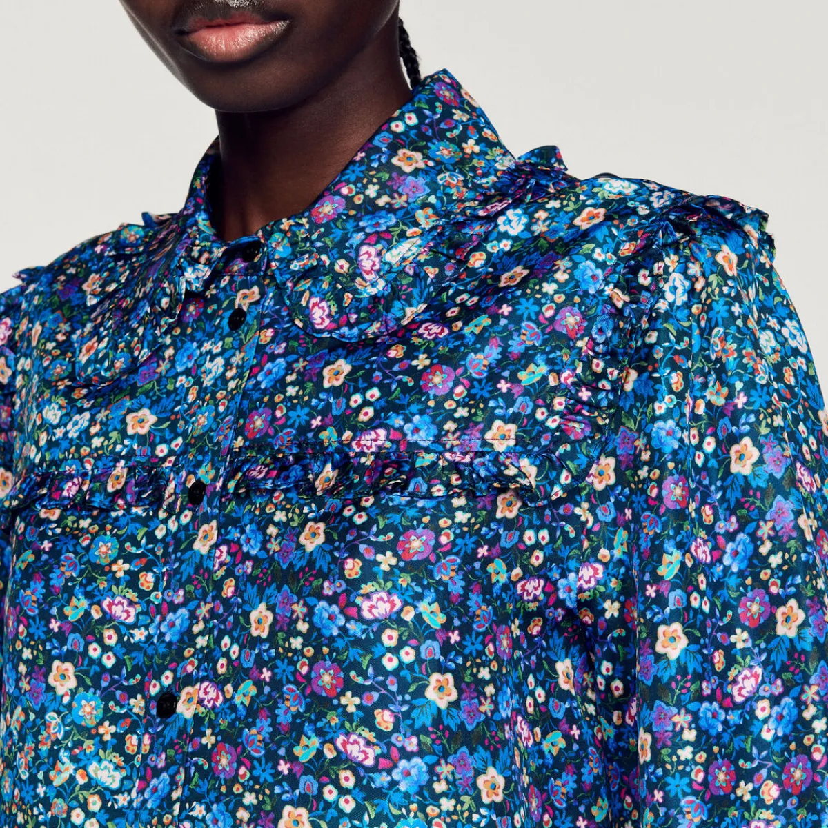 Outlet Floral Silk Shirt Women Matching Sets
