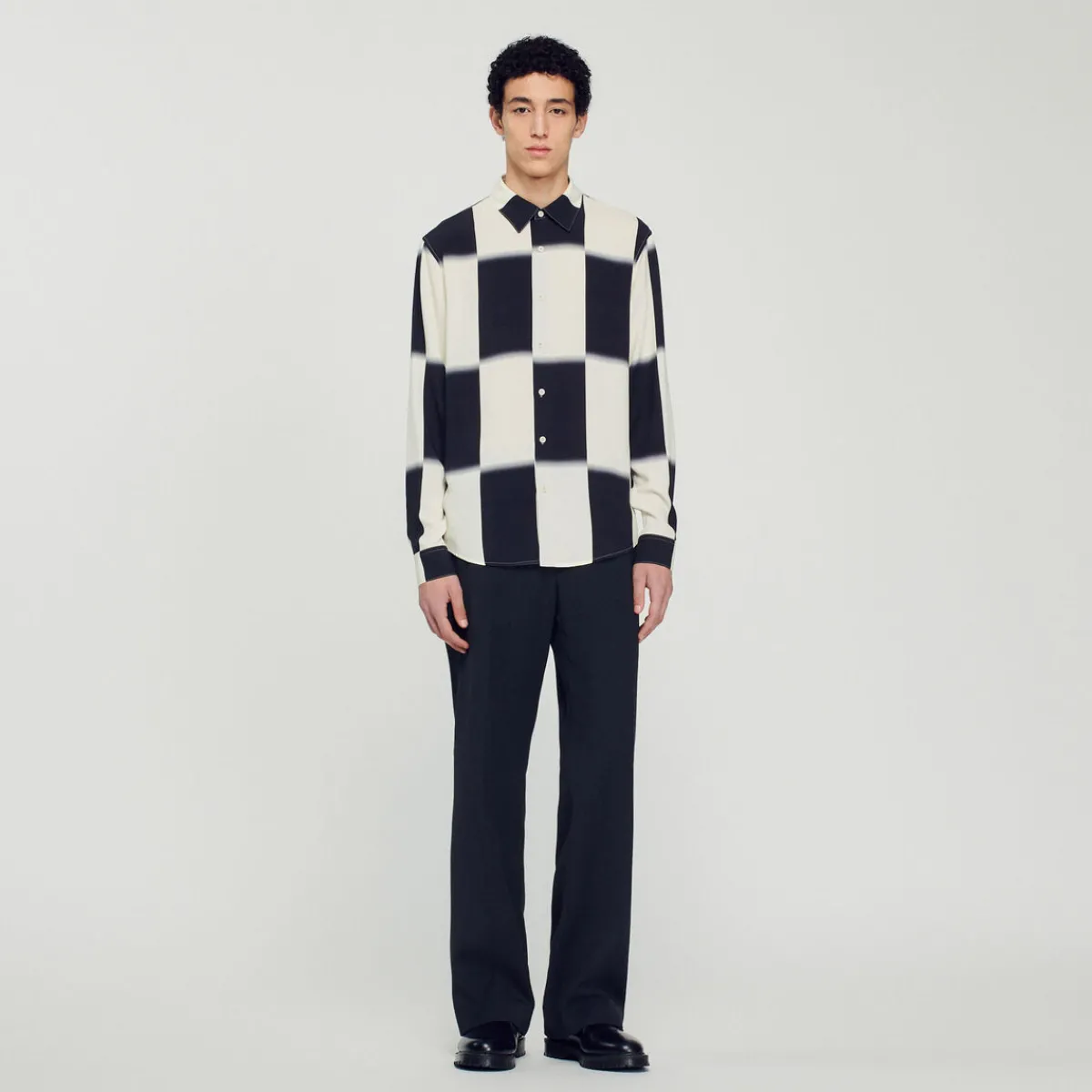 Discount Flowing Shirt With Check Print Men Shirts