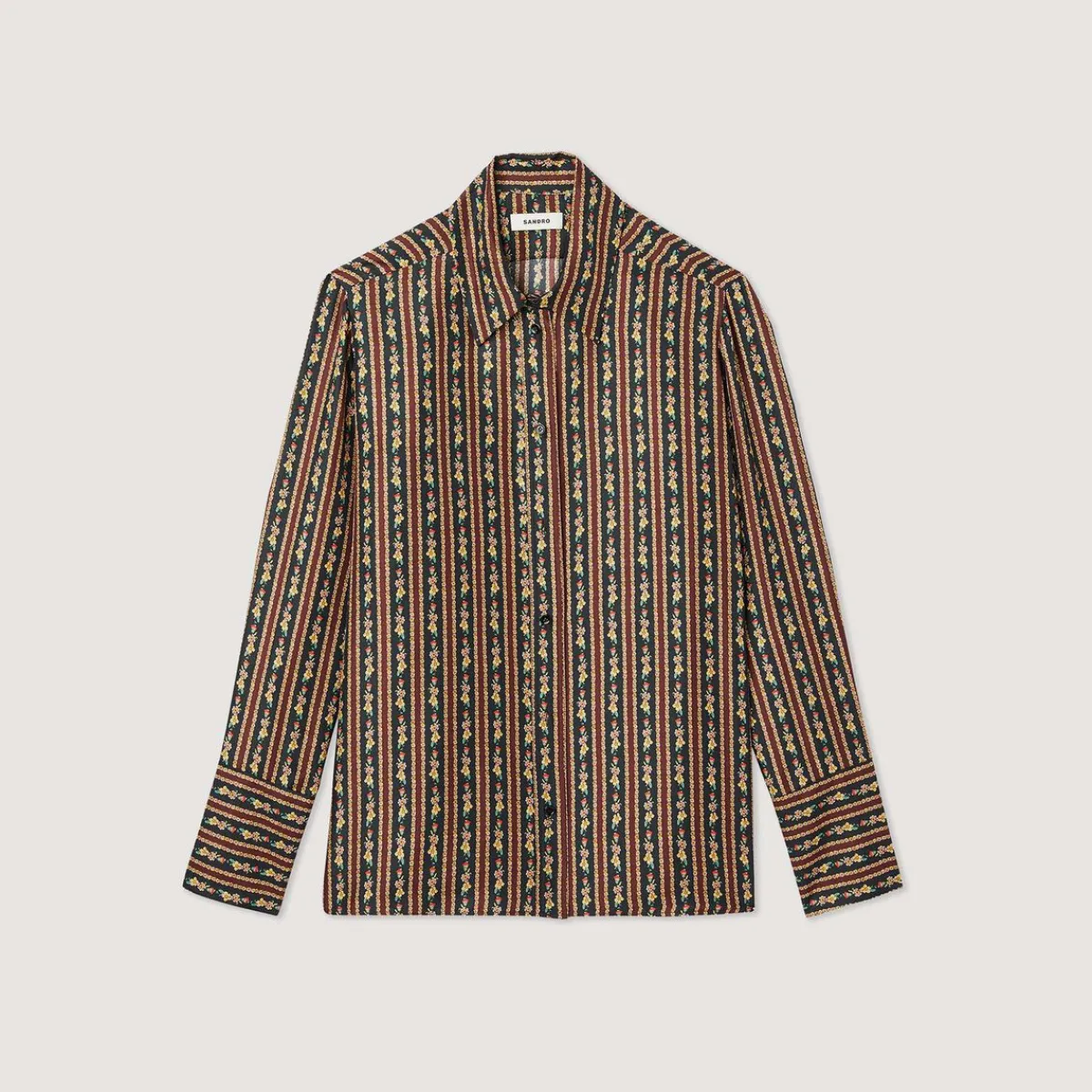 Cheap Flowing Shirt With Floral Striped Print Women Tops & Shirts