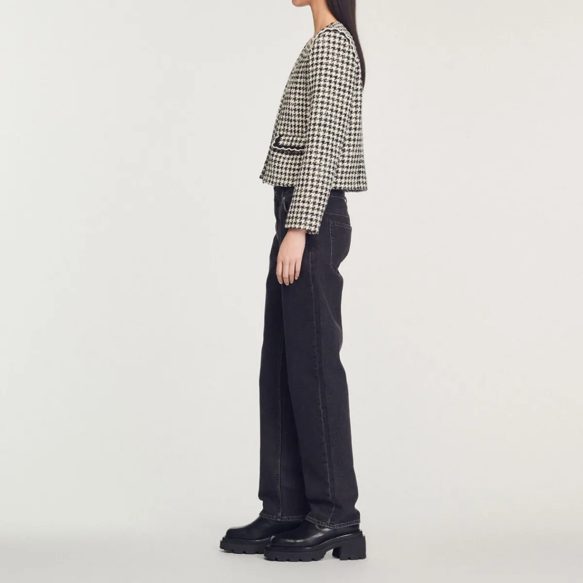 Discount Houndstooth Tweed Jacket Women Jackets & Blazers