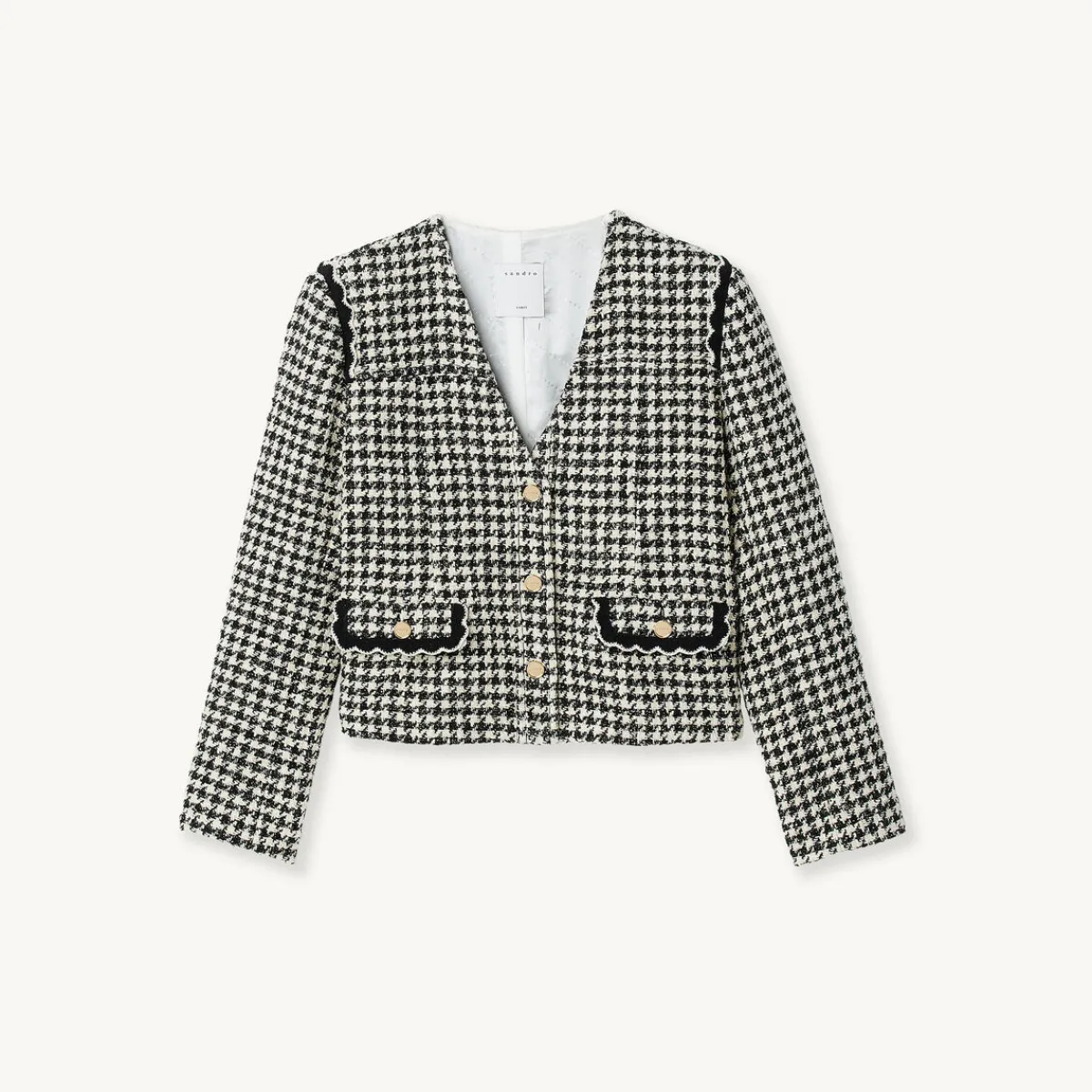 Discount Houndstooth Tweed Jacket Women Jackets & Blazers