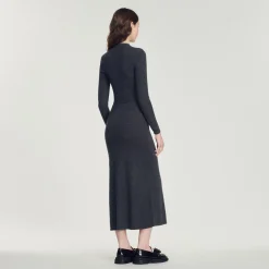 New Long, Gathered Knit Dress Women Dresses