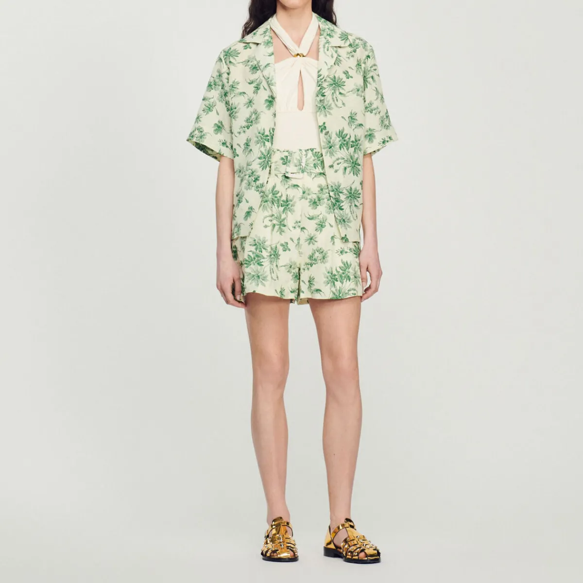 Fashion Loose Printed Palm Tree Shorts Women Matching Sets