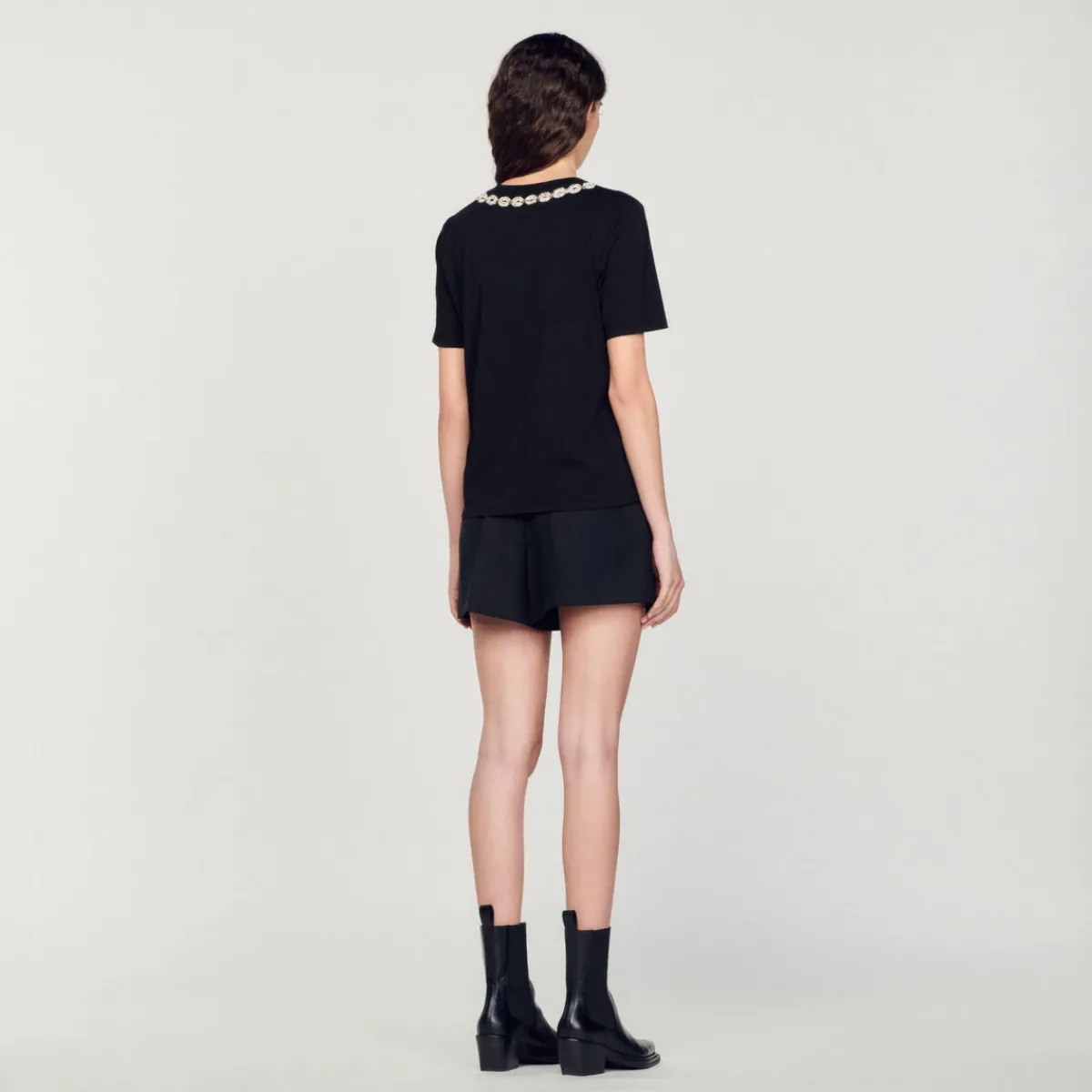 Hot Organic Cotton Jewelled Collar T-Shirt Women T-Shirts