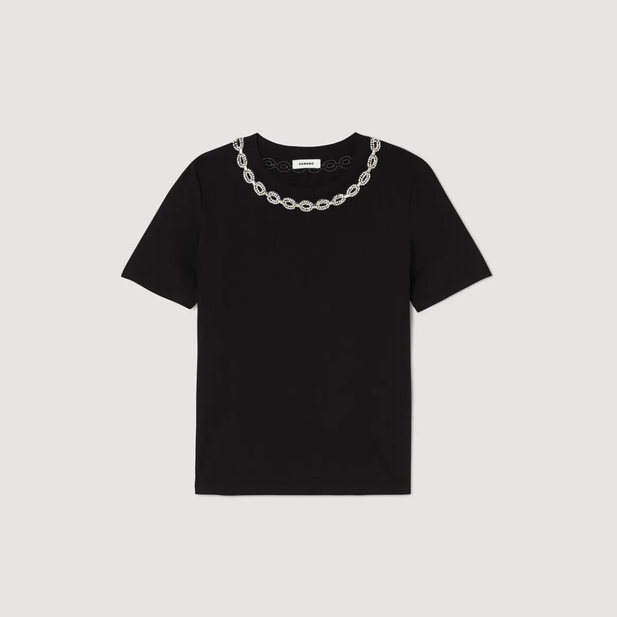 Hot Organic Cotton Jewelled Collar T-Shirt Women T-Shirts