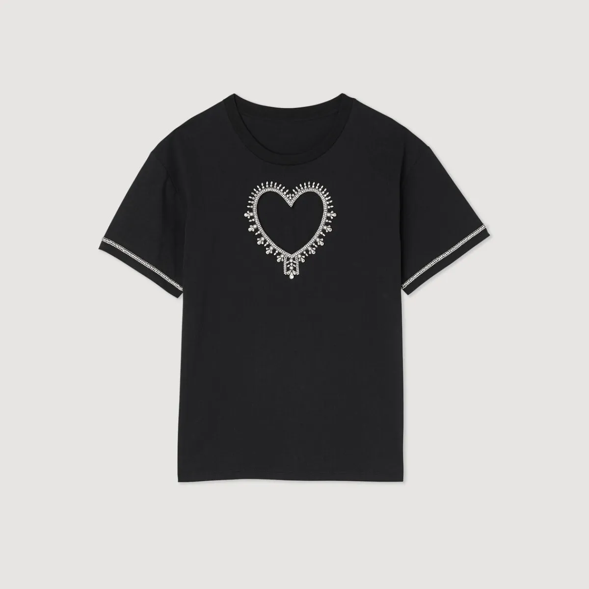 Cheap Organic Cotton Rhinestone Heart T-Shirt Women T-Shirts