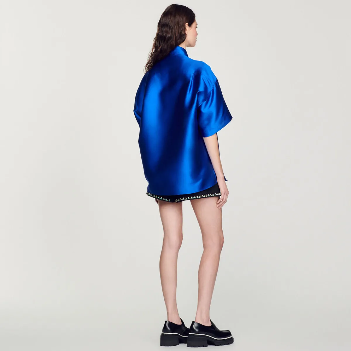 Fashion Oversized Satin Shirt Women Matching Sets