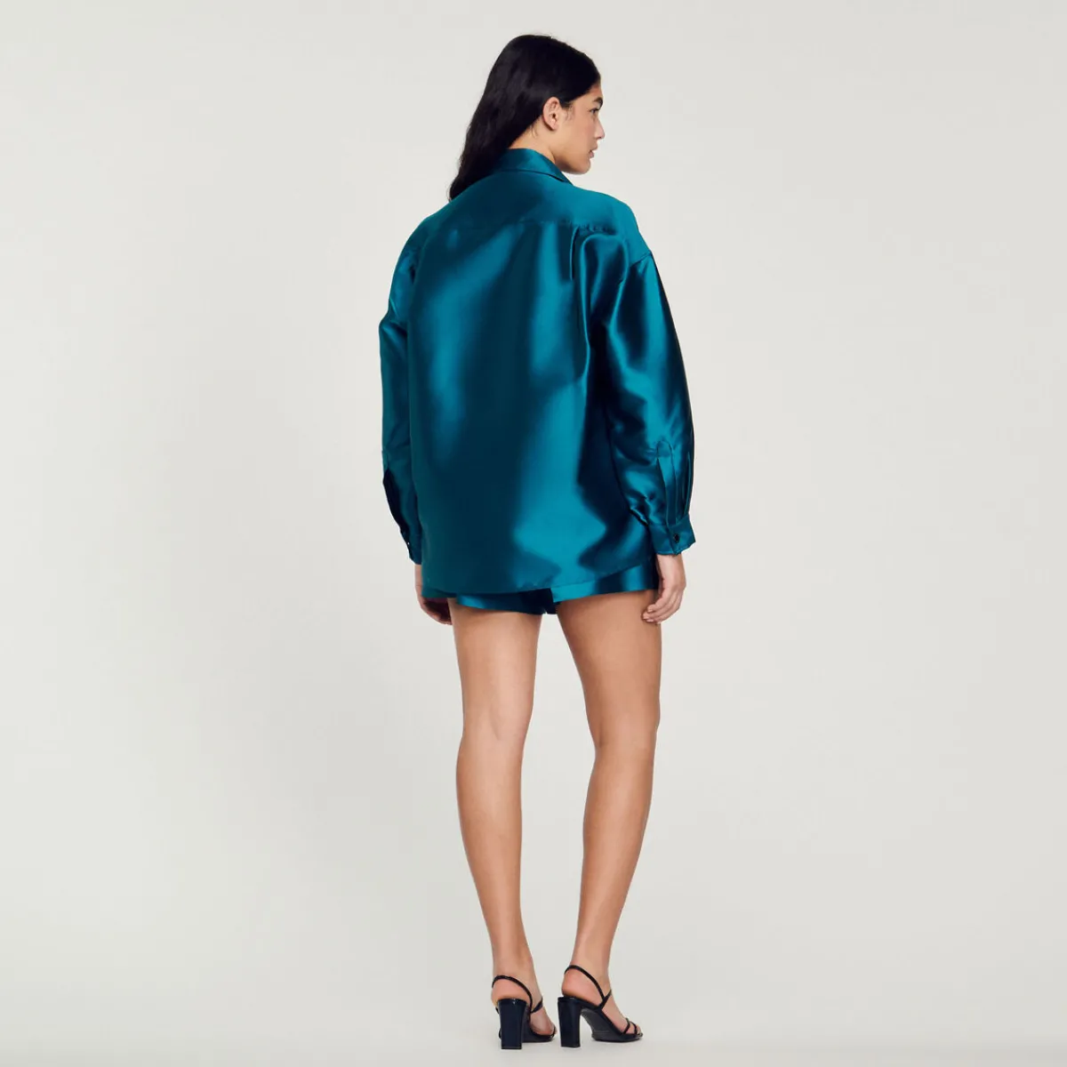Discount Oversized Satiny Shirt Women Matching Sets