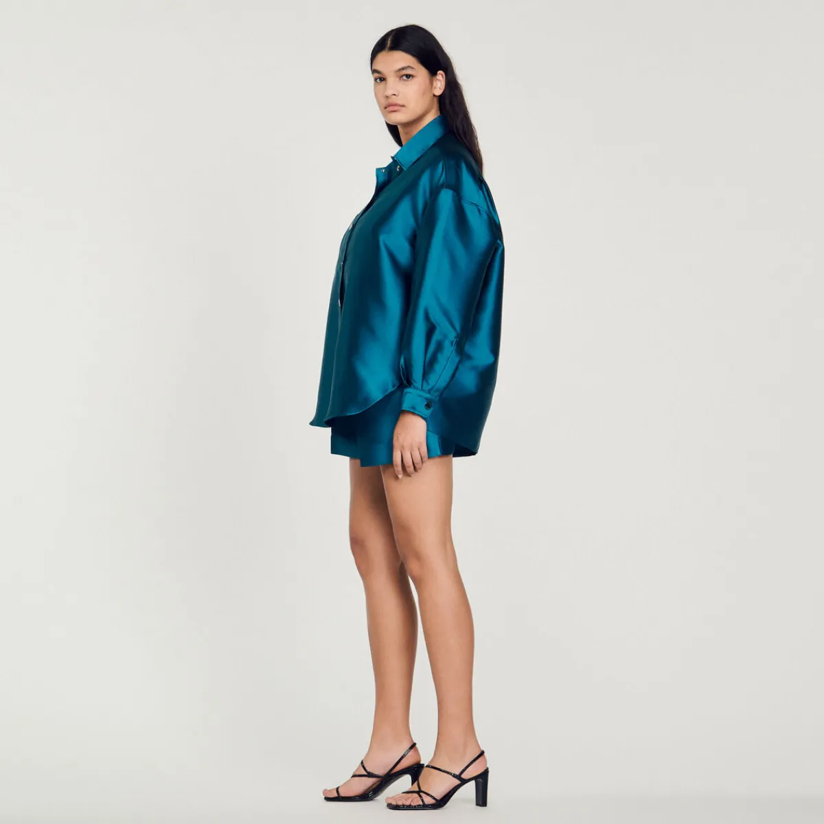 Discount Oversized Satiny Shirt Women Matching Sets
