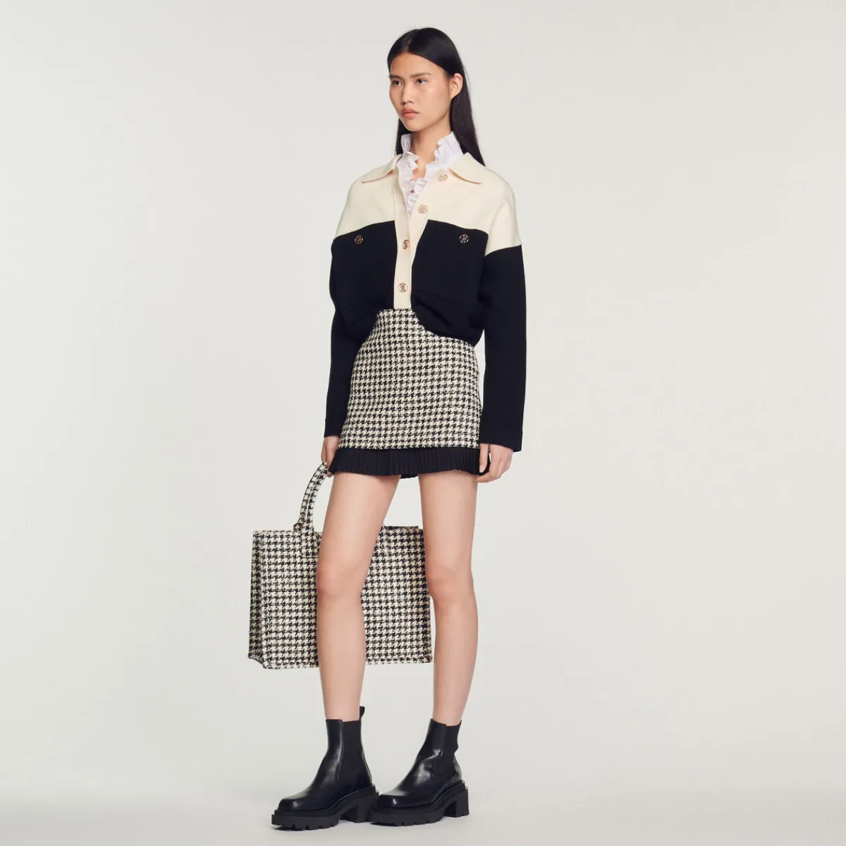 Discount Short Houndstooth Tweed Skirt Women Skirts