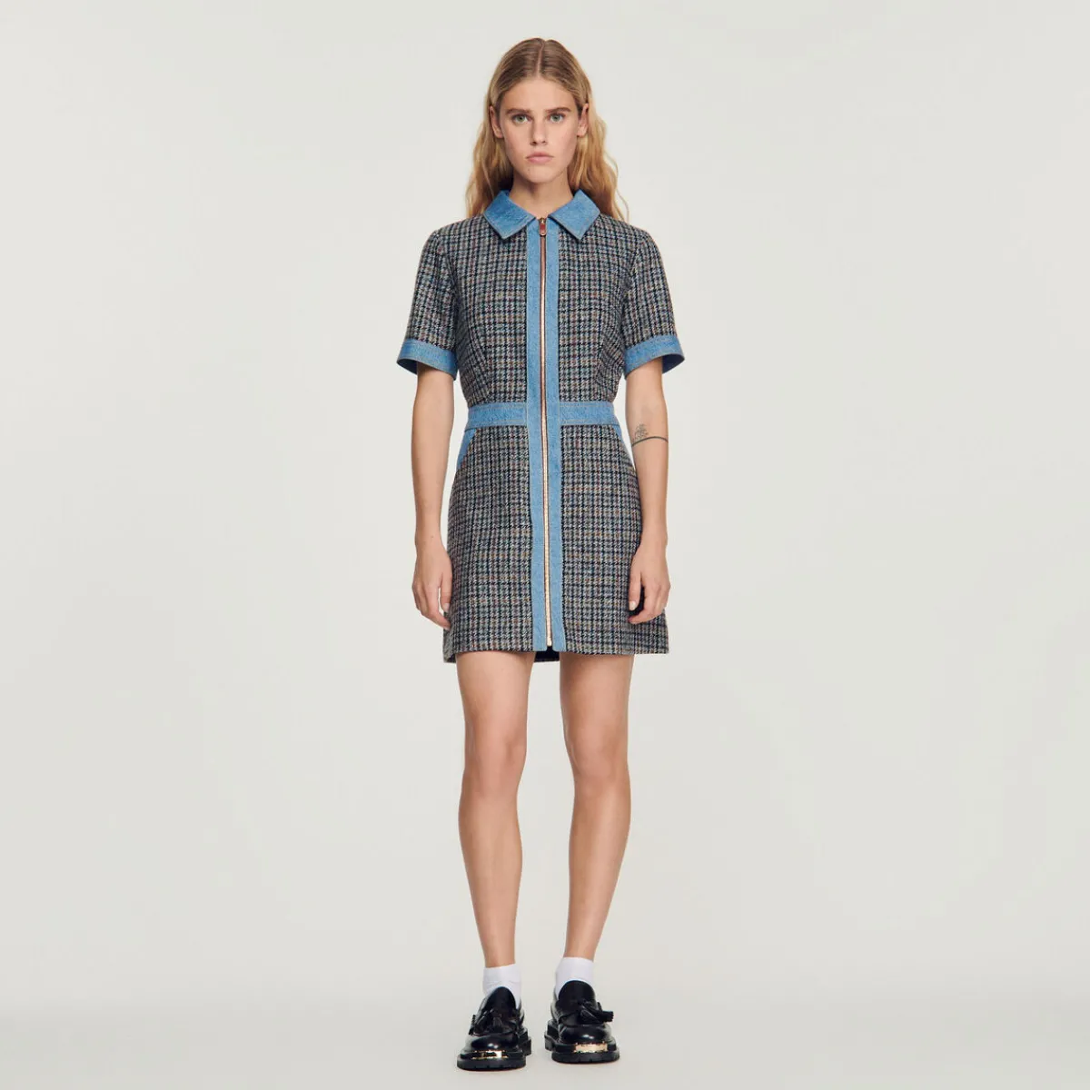 Best Sale Short Tweed And Denim Dress Women Dresses