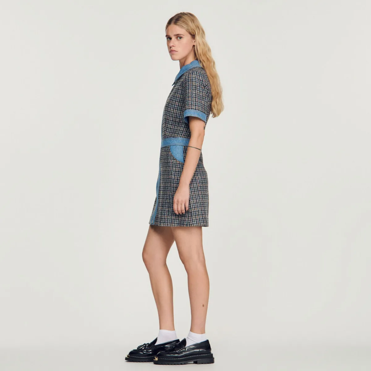Best Sale Short Tweed And Denim Dress Women Dresses