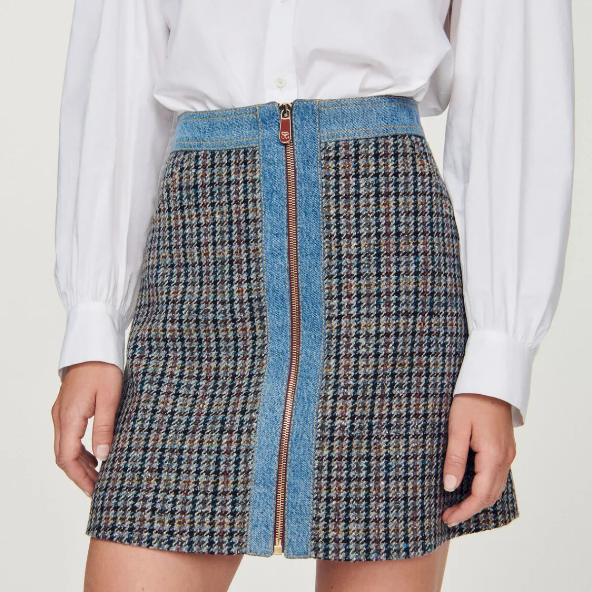 Cheap Short Tweed And Denim Skirt Women Skirts