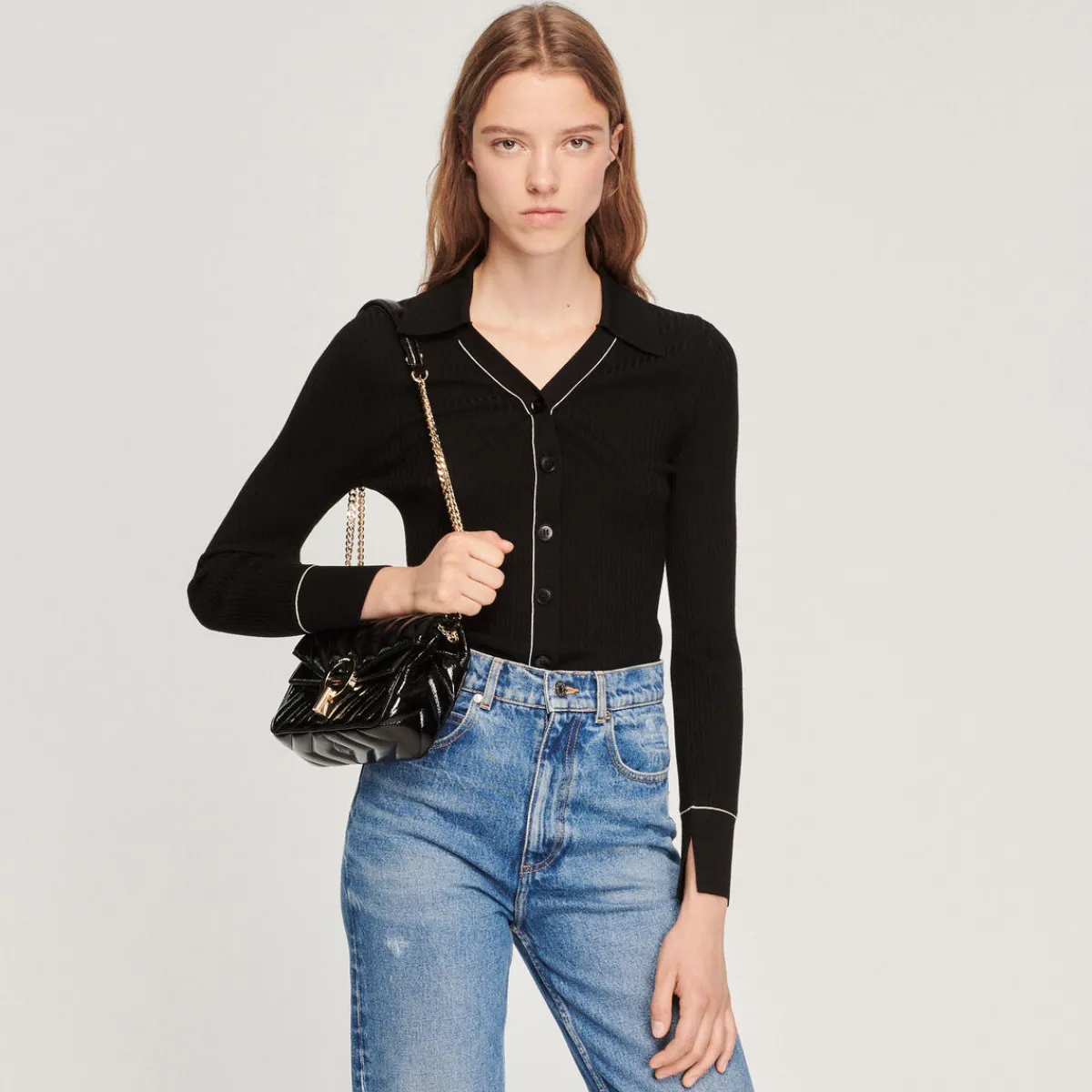 Best Sale Topstitched Fine Knit Cardigan Women Sweaters & Cardigans
