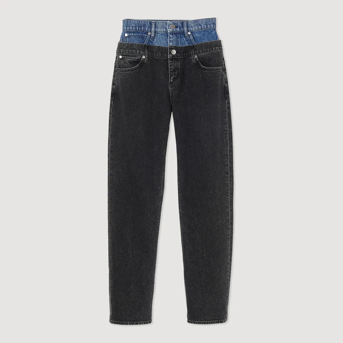 Fashion Two-Tone Double-Waisted Jeans Women Jeans