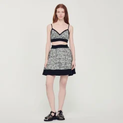 Best Two-Tone Tweed Crop Top Women Matching Sets